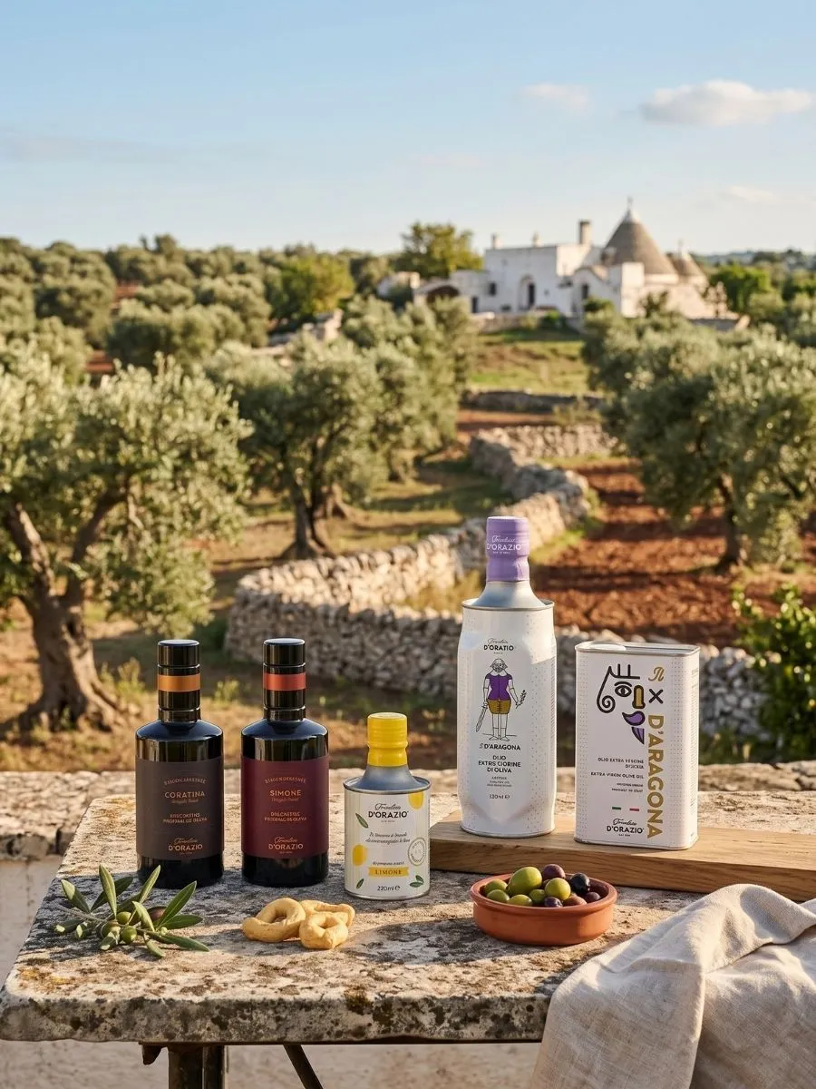 Selection of extra virgin olive oil from Puglia